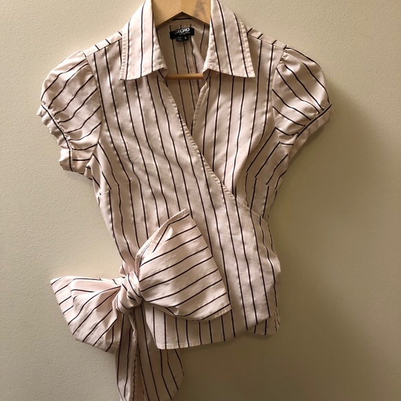 Retro Pink & Brown Striped Wrap Shirt - Picture 8 of 13